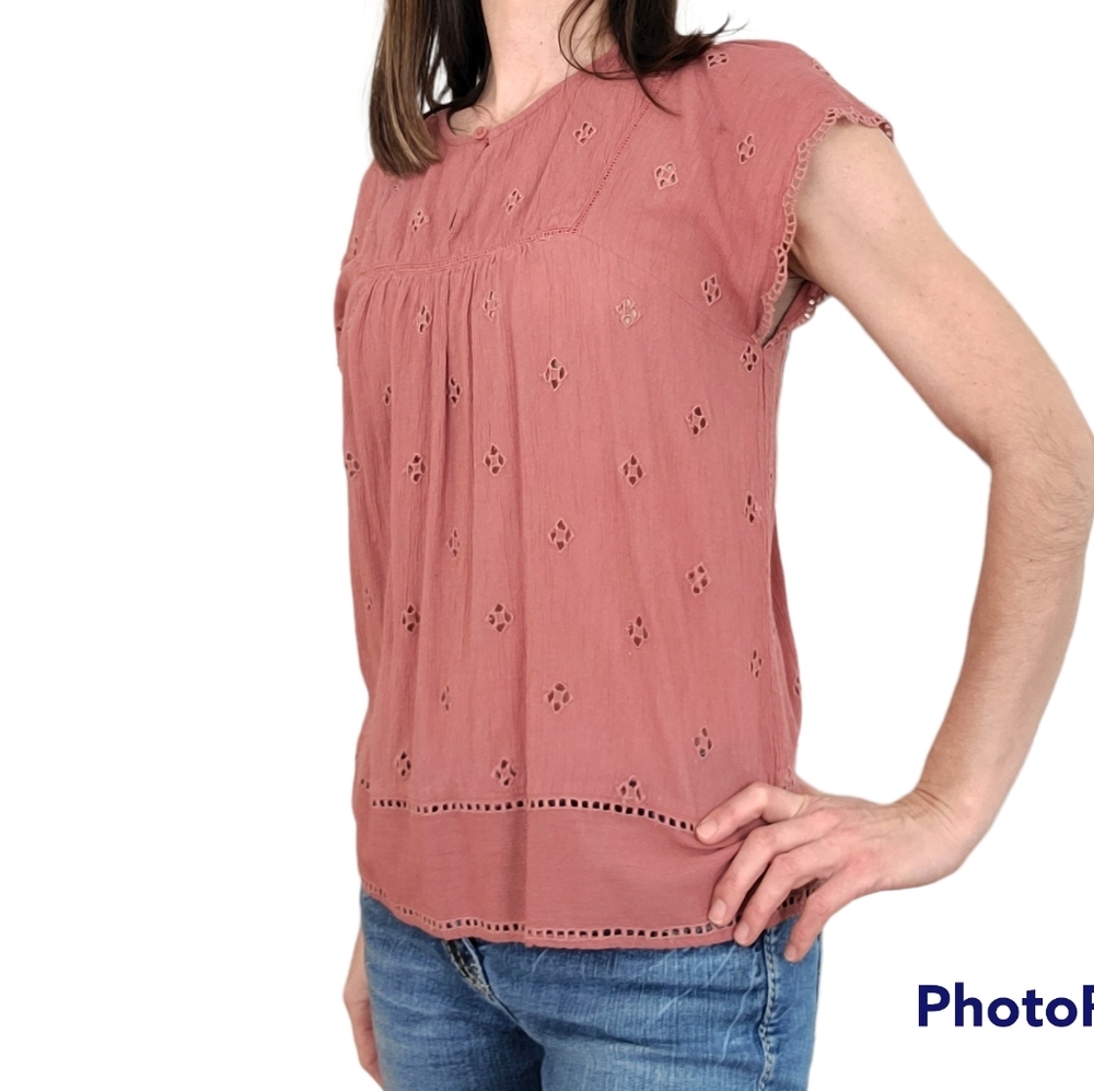 Denver Hayes Dusty Pink Eyelet Blouse Medium Boho Cottagecore Top - Picture 2 of 9